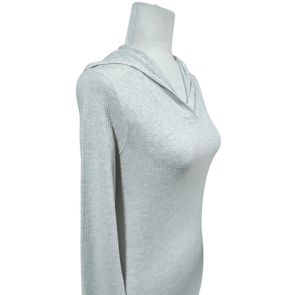 Spiritual Gangster Womens Beige Ribbed Knit Long Sleeve Hoodie Thumbholes - Picture 3 of 15